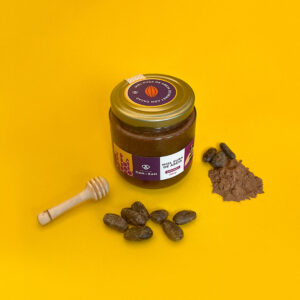 Frasco de miel gourmet con cacao de 250 gr.